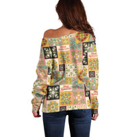 Mele Kalikimaka Hawaii Christmas Off Shoulder Sweater Melemele Mama Seamless Floral Motif - Polynesian Pride