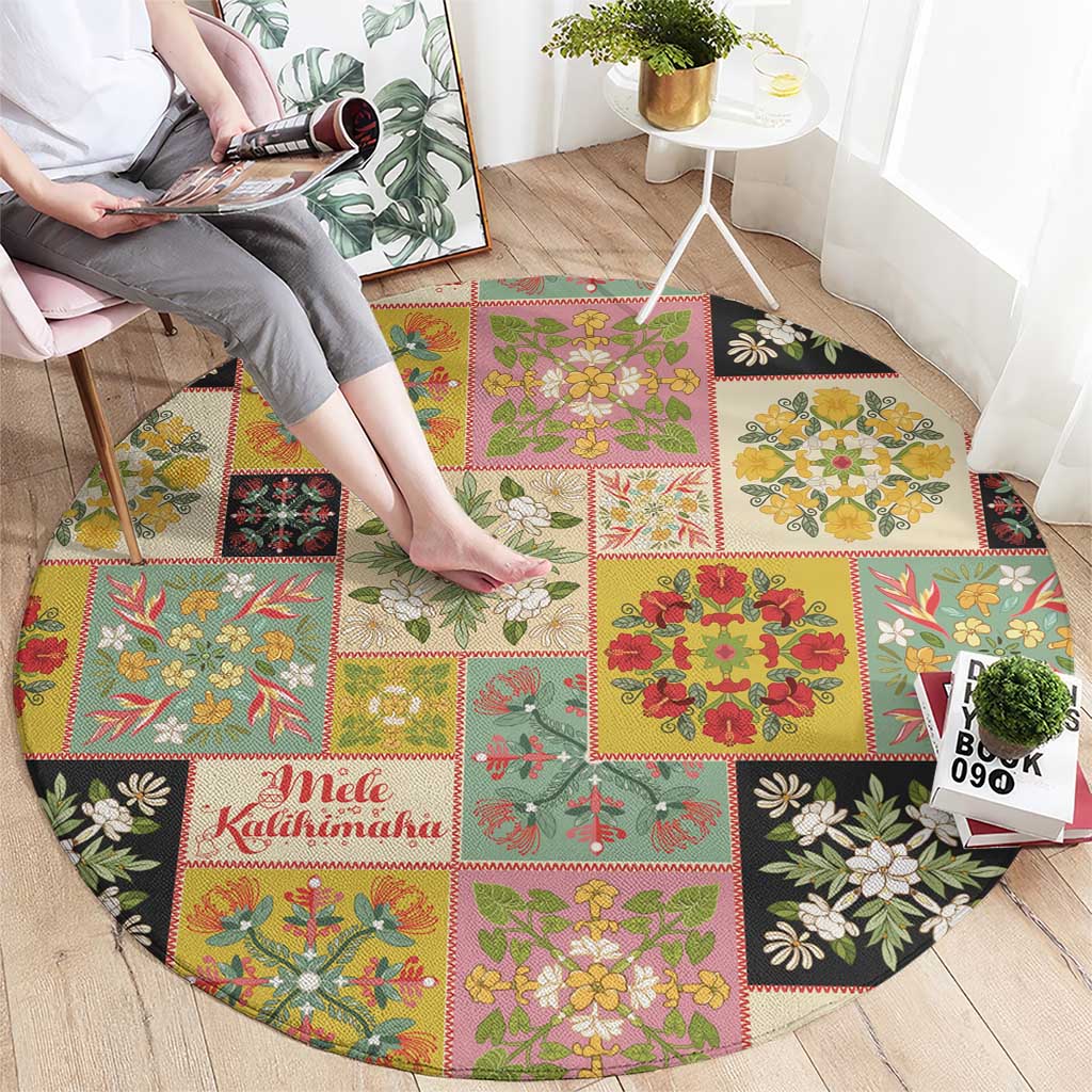 Mele Kalikimaka Hawaii Christmas Round Carpet Melemele Mama Seamless Floral Motif - Polynesian Pride