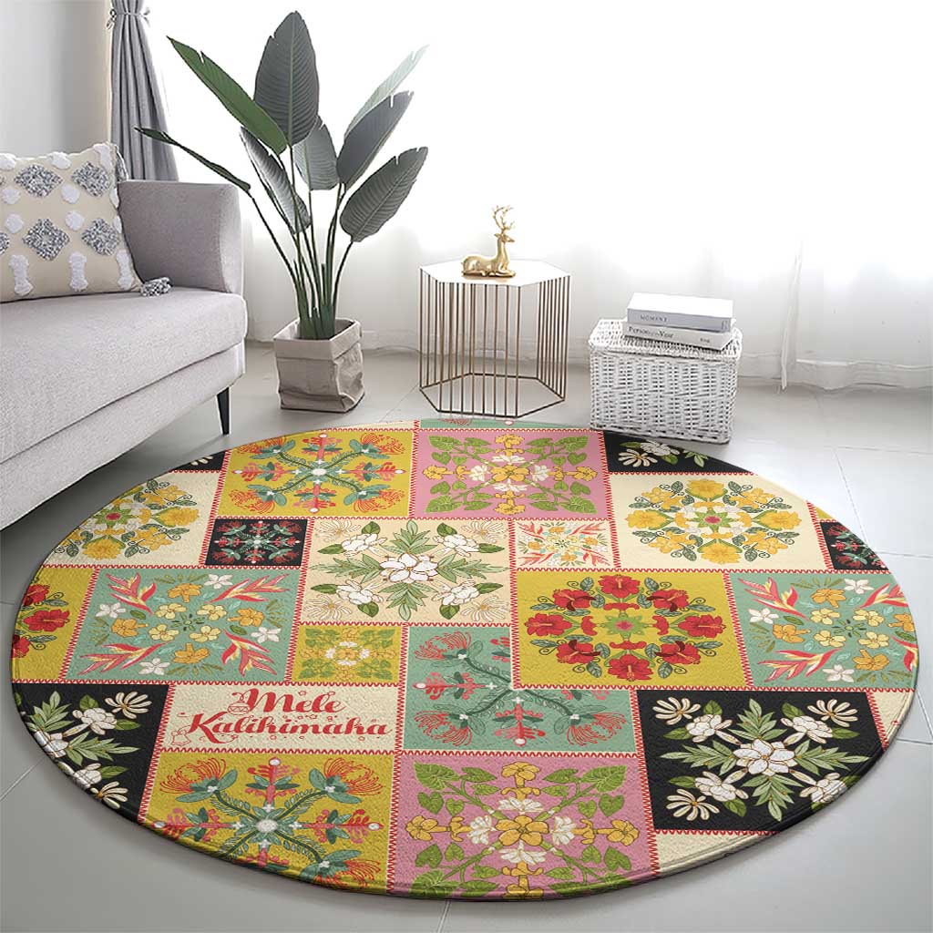 Mele Kalikimaka Hawaii Christmas Round Carpet Melemele Mama Seamless Floral Motif - Polynesian Pride