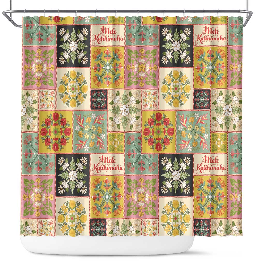 Mele Kalikimaka Hawaii Christmas Shower Curtain Melemele Mama Seamless Floral Motif - Polynesian Pride