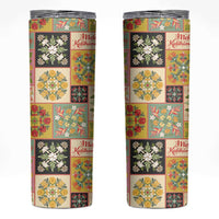 Mele Kalikimaka Hawaii Christmas Skinny Tumbler Melemele Mama Seamless Floral Motif - Polynesian Pride