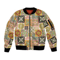 Mele Kalikimaka Hawaii Christmas Sleeve Zip Bomber Jacket Melemele Mama Seamless Floral Motif - Polynesian Pride