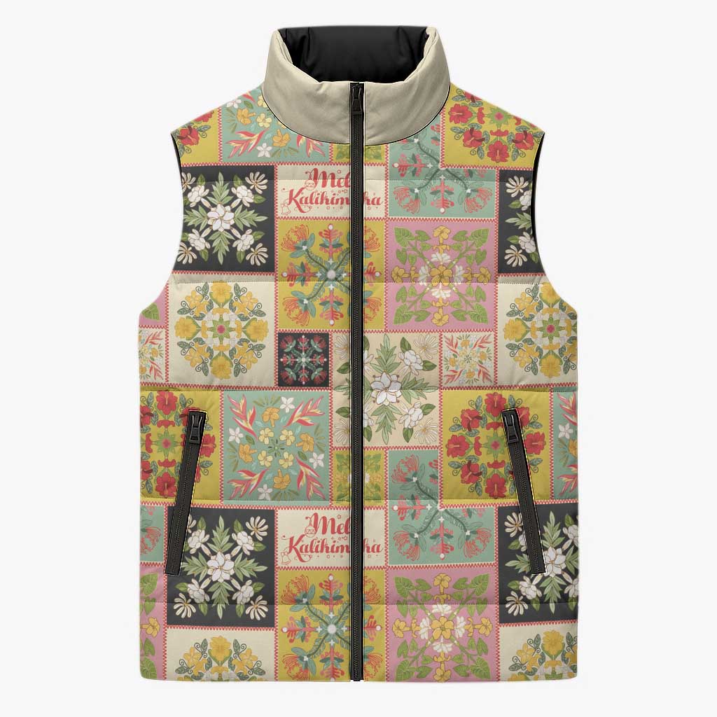 Mele Kalikimaka Hawaii Christmas Sleeveless Puffer Jacket Melemele Mama Seamless Floral Motif - Polynesian Pride