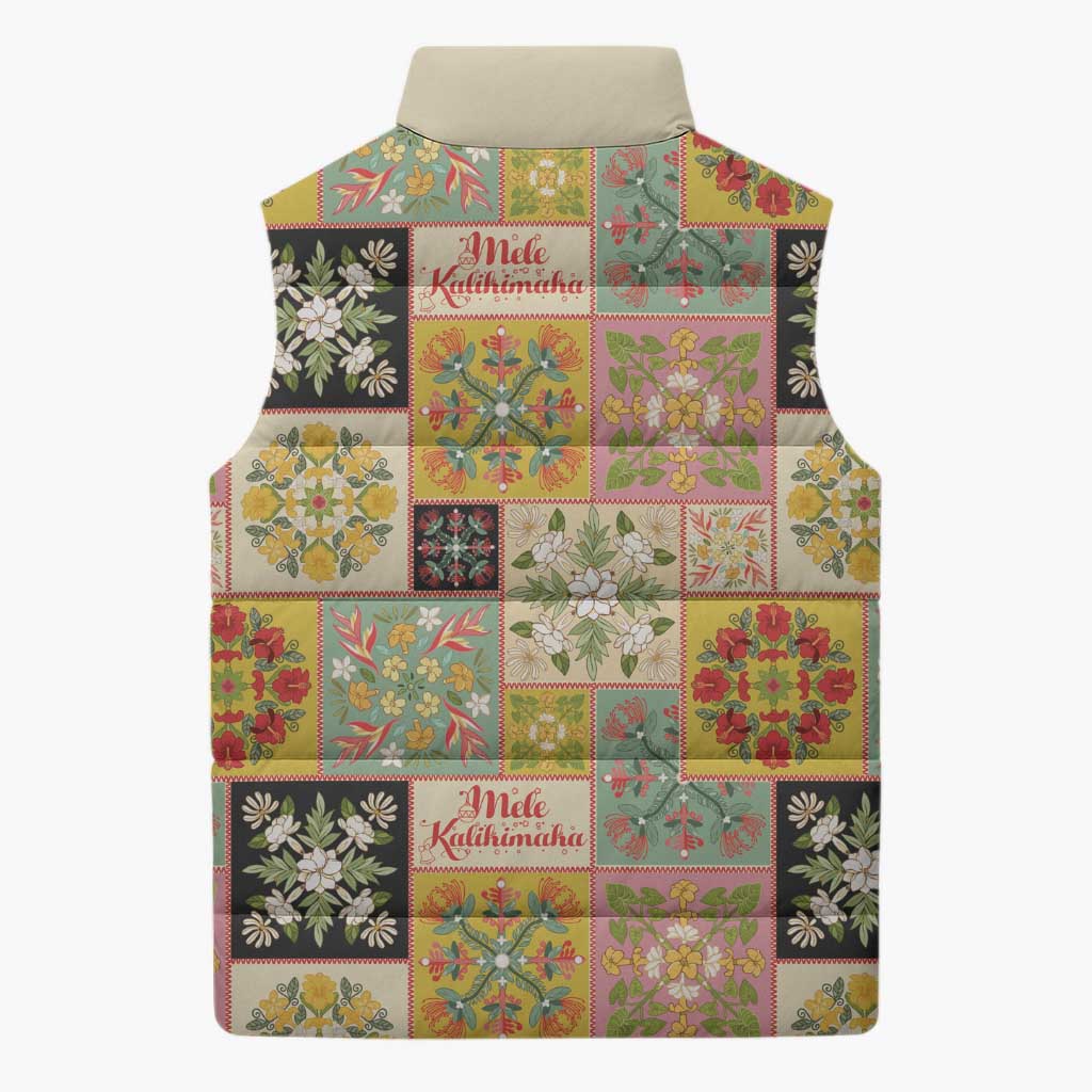 Mele Kalikimaka Hawaii Christmas Sleeveless Puffer Jacket Melemele Mama Seamless Floral Motif - Polynesian Pride
