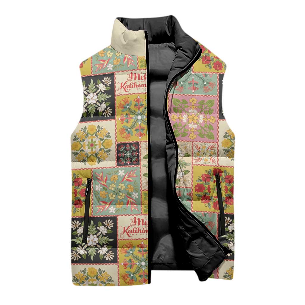 Mele Kalikimaka Hawaii Christmas Sleeveless Puffer Jacket Melemele Mama Seamless Floral Motif - Polynesian Pride