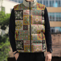 Mele Kalikimaka Hawaii Christmas Sleeveless Puffer Jacket Melemele Mama Seamless Floral Motif - Polynesian Pride