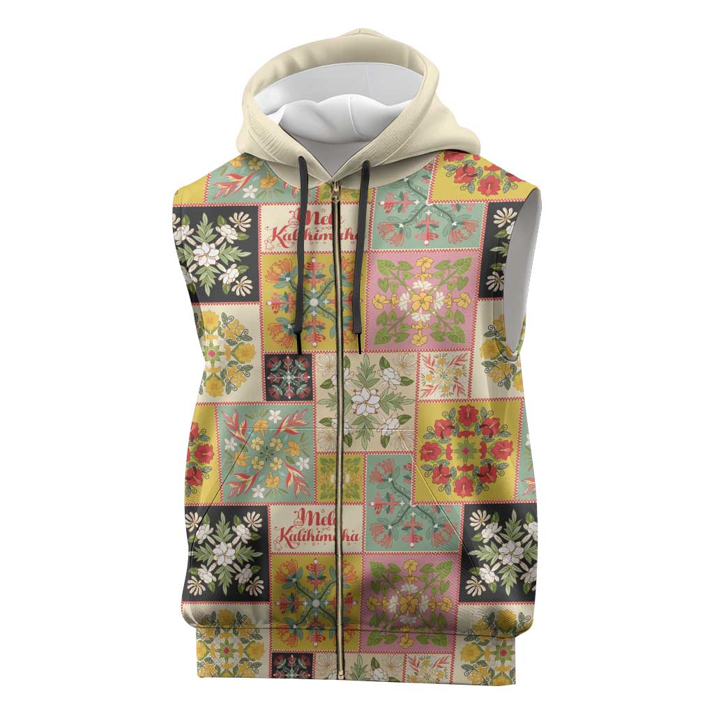 Mele Kalikimaka Hawaii Christmas Sleeveless Zip Hoodie Melemele Mama Seamless Floral Motif - Polynesian Pride