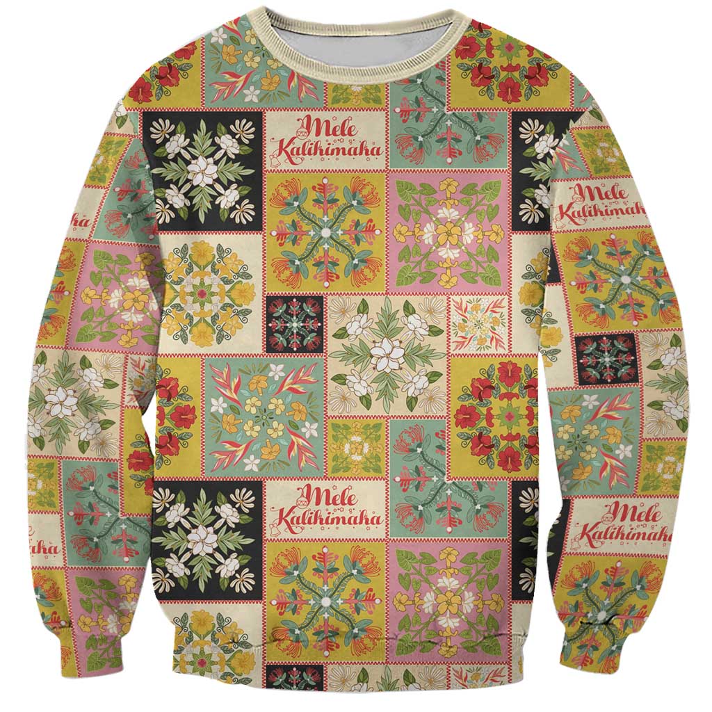 Mele Kalikimaka Hawaii Christmas Sweatshirt Melemele Mama Seamless Floral Motif - Polynesian Pride