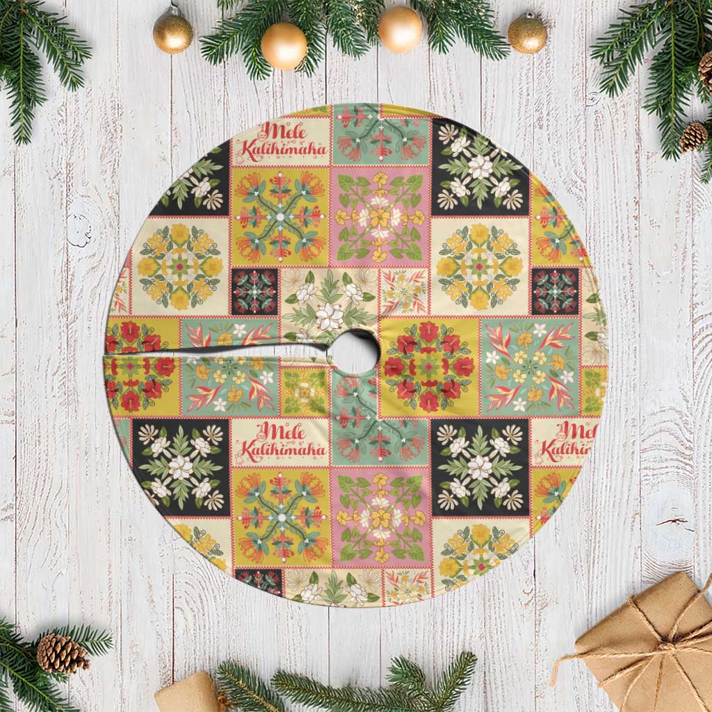 Mele Kalikimaka Hawaii Christmas Tree Skirt Melemele Mama Seamless Floral Motif - Polynesian Pride