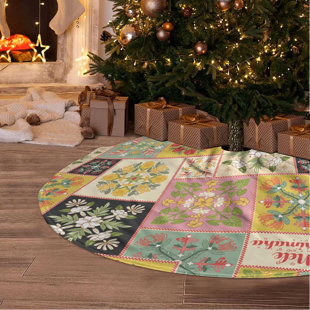 Mele Kalikimaka Hawaii Christmas Tree Skirt Melemele Mama Seamless Floral Motif - Polynesian Pride