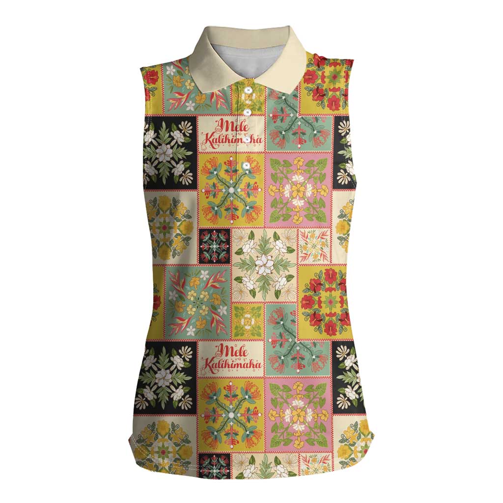 Mele Kalikimaka Hawaii Christmas Women Sleeveless Polo Shirt Melemele Mama Seamless Floral Motif - Polynesian Pride