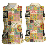 Mele Kalikimaka Hawaii Christmas Women Sleeveless Polo Shirt Melemele Mama Seamless Floral Motif - Polynesian Pride