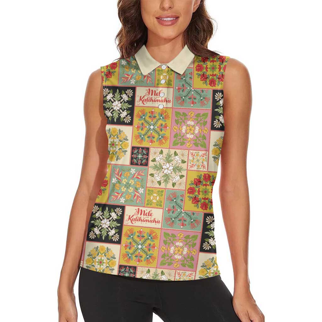 Mele Kalikimaka Hawaii Christmas Women Sleeveless Polo Shirt Melemele Mama Seamless Floral Motif - Polynesian Pride