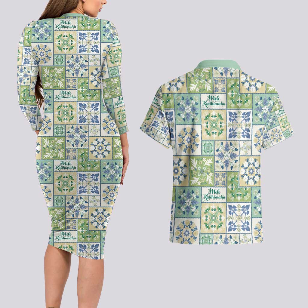 Mele Kalikimaka Hawaii Christmas Couples Matching Long Sleeve Bodycon Dress and Hawaiian Shirt Omaomao Seamless Floral Motif - Polynesian Pride