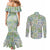 Mele Kalikimaka Hawaii Christmas Couples Matching Mermaid Dress and Long Sleeve Button Shirt Omaomao Seamless Floral Motif - Polynesian Pride
