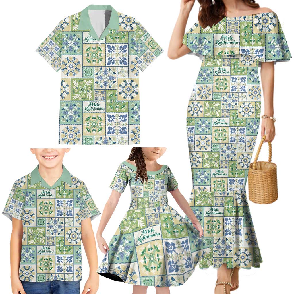 Mele Kalikimaka Hawaii Christmas Family Matching Mermaid Dress and Hawaiian Shirt Omaomao Seamless Floral Motif - Polynesian Pride