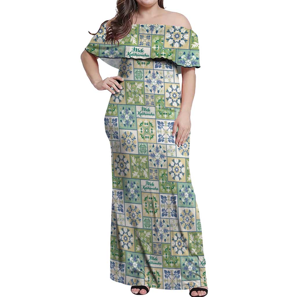 Mele Kalikimaka Hawaii Christmas Off Shoulder Maxi Dress Omaomao Seamless Floral Motif - Polynesian Pride