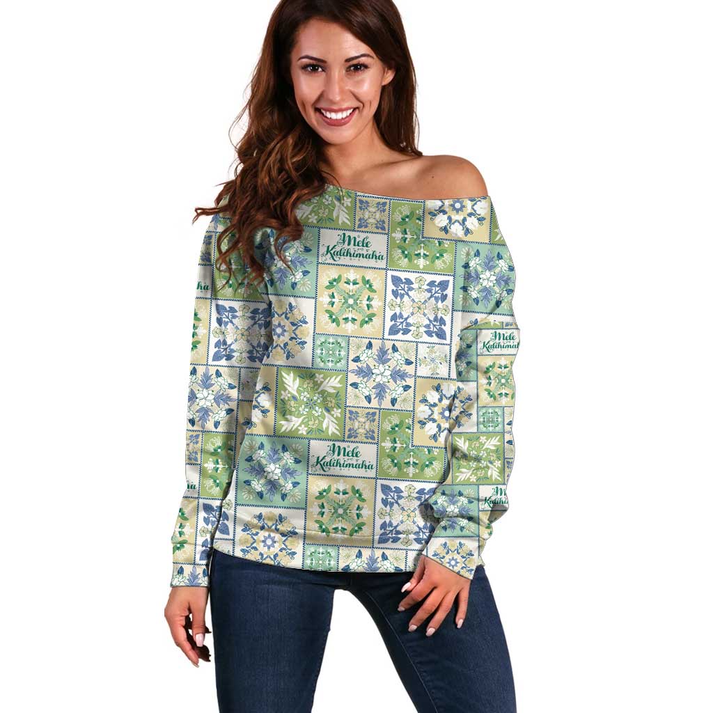 Mele Kalikimaka Hawaii Christmas Off Shoulder Sweater Omaomao Seamless Floral Motif - Polynesian Pride