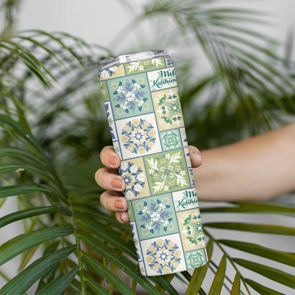 Mele Kalikimaka Hawaii Christmas Skinny Tumbler Omaomao Seamless Floral Motif - Polynesian Pride