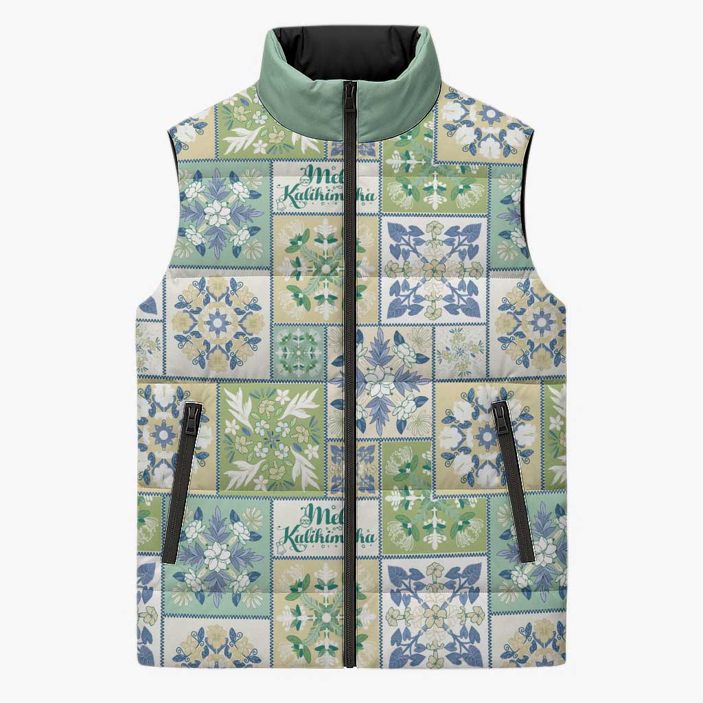 Mele Kalikimaka Hawaii Christmas Sleeveless Puffer Jacket Omaomao Seamless Floral Motif - Polynesian Pride