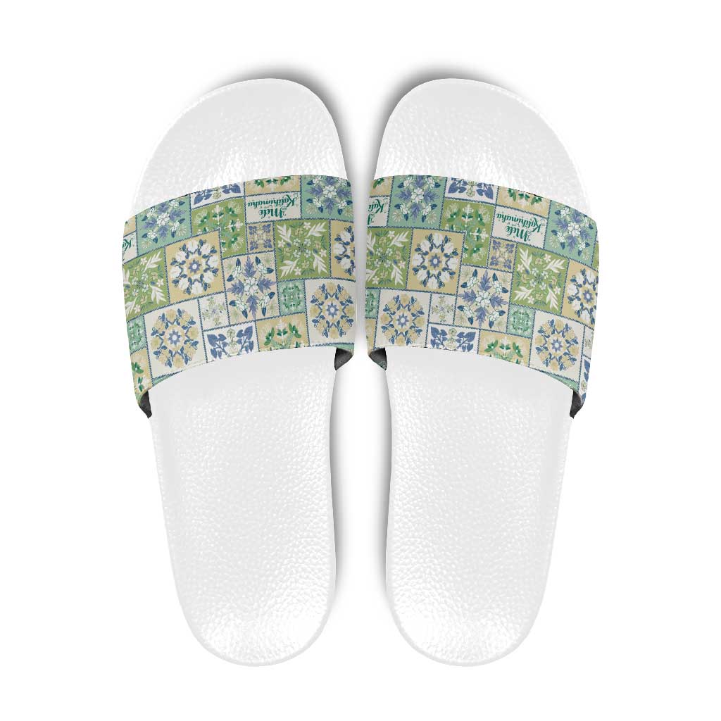Mele Kalikimaka Hawaii Christmas Slide Sandals Omaomao Seamless Floral Motif - Polynesian Pride