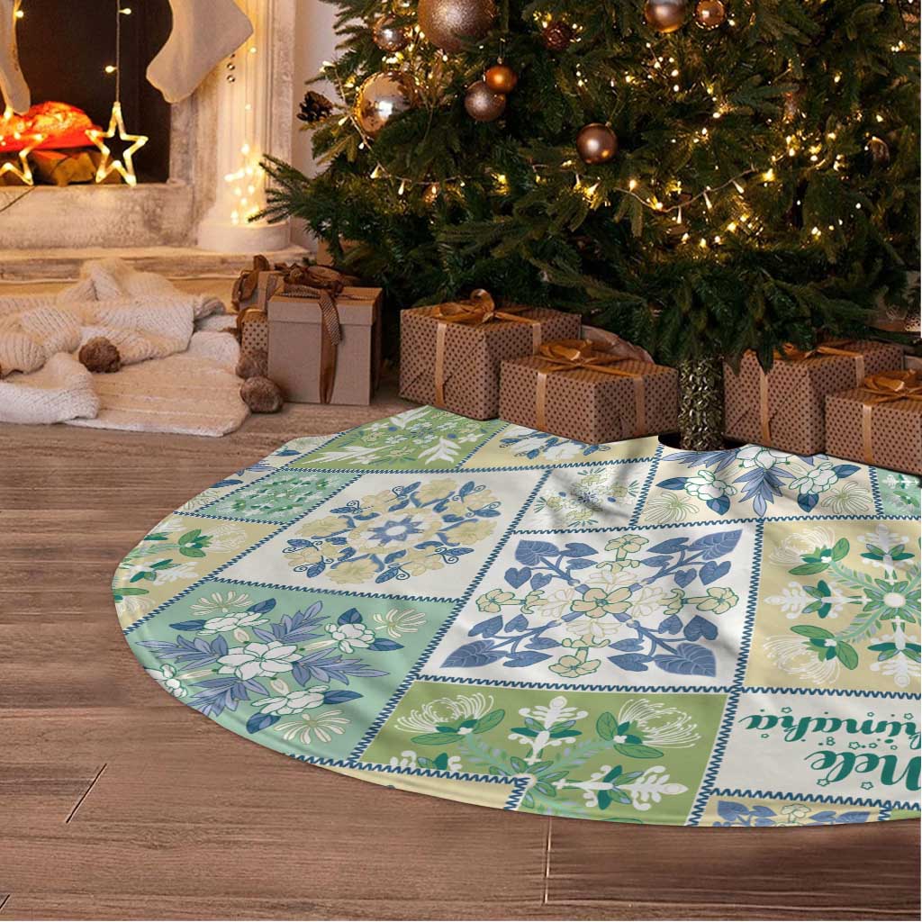 Mele Kalikimaka Hawaii Christmas Tree Skirt Omaomao Seamless Floral Motif - Polynesian Pride