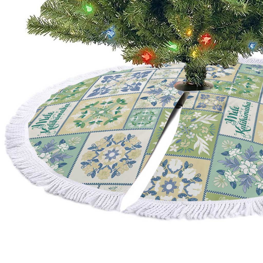 Mele Kalikimaka Hawaii Christmas Tree Skirt Omaomao Seamless Floral Motif - Polynesian Pride