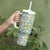 Mele Kalikimaka Hawaii Christmas Tumbler With Handle Omaomao Seamless Floral Motif - Polynesian Pride