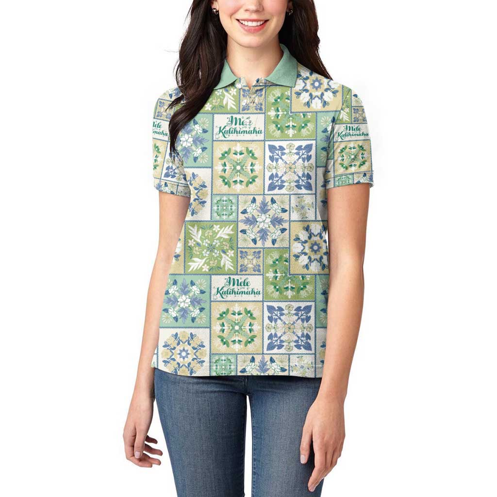 Mele Kalikimaka Hawaii Christmas Women Polo Shirt Omaomao Seamless Floral Motif - Polynesian Pride