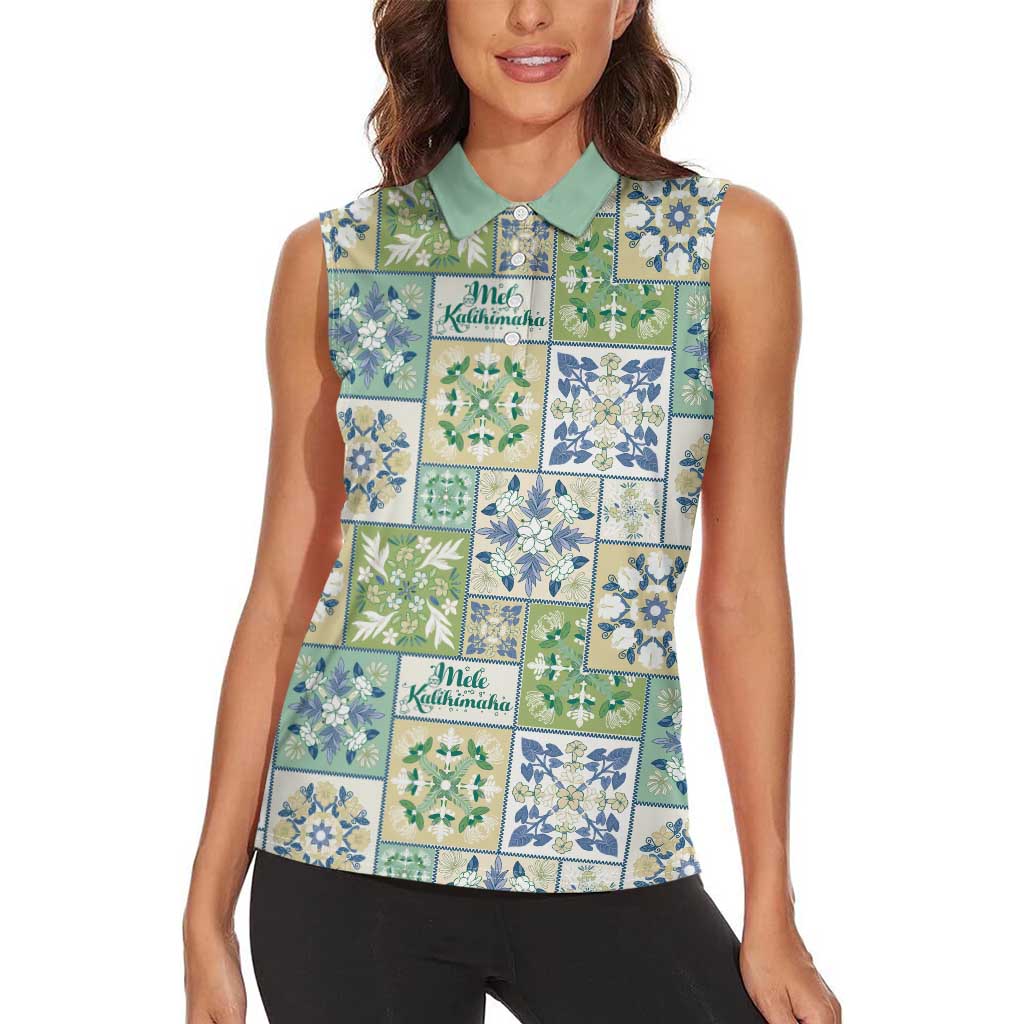 Mele Kalikimaka Hawaii Christmas Women Sleeveless Polo Shirt Omaomao Seamless Floral Motif - Polynesian Pride