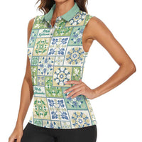 Mele Kalikimaka Hawaii Christmas Women Sleeveless Polo Shirt Omaomao Seamless Floral Motif - Polynesian Pride
