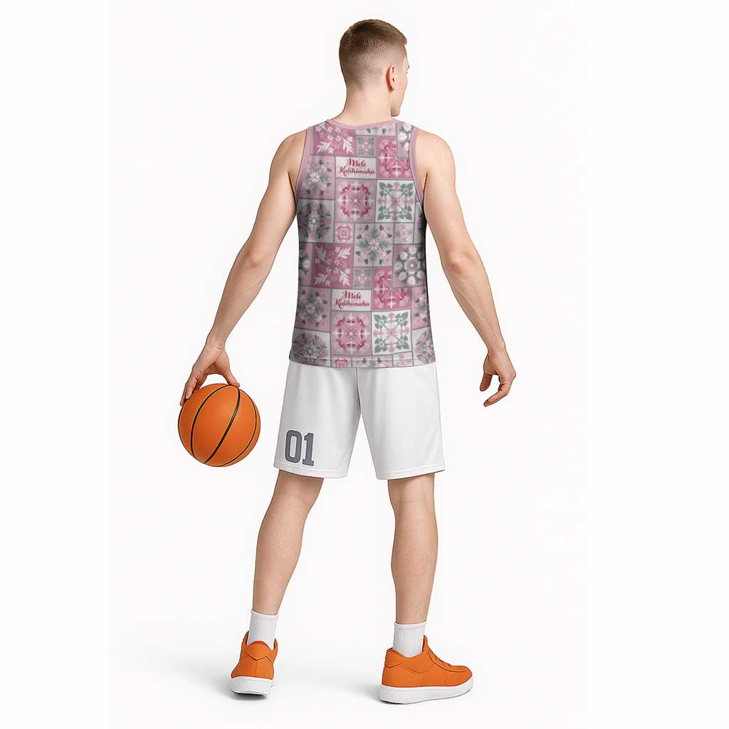 Mele Kalikimaka Hawaii Christmas Basketball Jersey Akala Seamless Floral Motif - Polynesian Pride