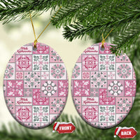 Mele Kalikimaka Hawaii Christmas Ceramic Ornament Akala Seamless Floral Motif - Polynesian Pride