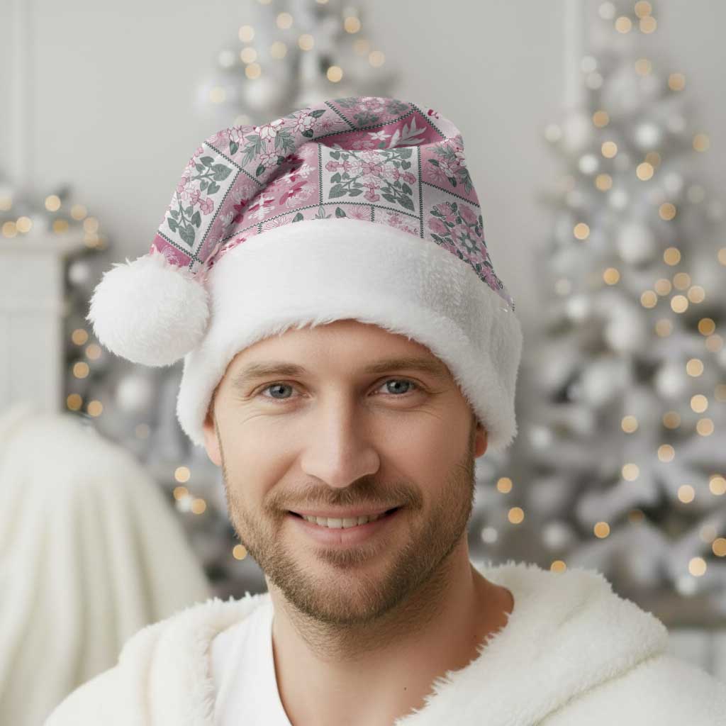 Mele Kalikimaka Hawaii Christmas Santa Hat Akala Seamless Floral Motif - Polynesian Pride