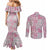 Mele Kalikimaka Hawaii Christmas Couples Matching Mermaid Dress and Long Sleeve Button Shirt Akala Seamless Floral Motif - Polynesian Pride