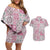 Mele Kalikimaka Hawaii Christmas Couples Matching Off Shoulder Short Dress and Hawaiian Shirt Akala Seamless Floral Motif - Polynesian Pride