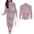 Mele Kalikimaka Hawaii Christmas Couples Matching Off The Shoulder Long Sleeve Dress and Long Sleeve Button Shirt Akala Seamless Floral Motif - Polynesian Pride