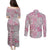 Mele Kalikimaka Hawaii Christmas Couples Matching Puletasi and Long Sleeve Button Shirt Akala Seamless Floral Motif - Polynesian Pride
