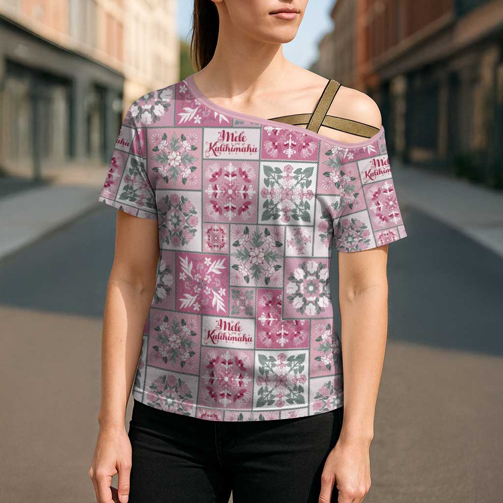 Mele Kalikimaka Hawaii Christmas Cross Shoulder Shirt Akala Seamless Floral Motif - Polynesian Pride