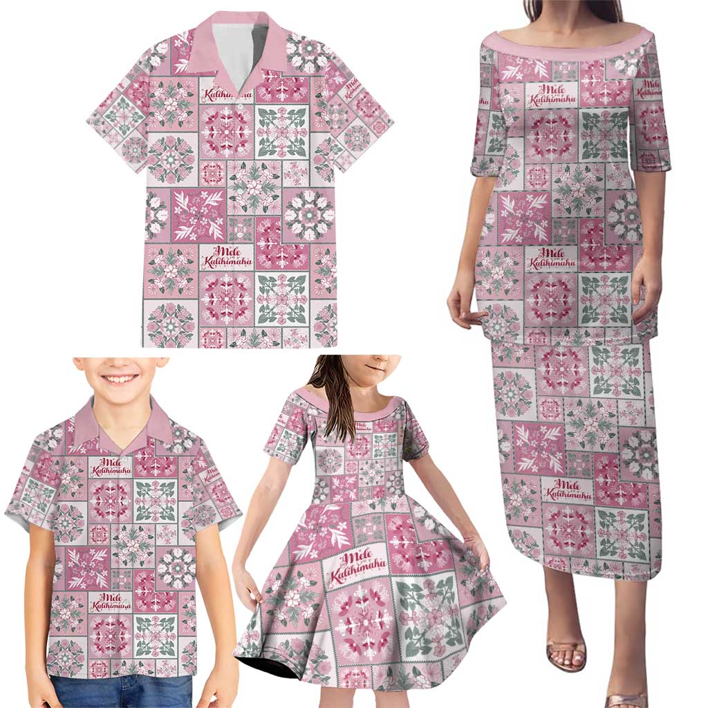Mele Kalikimaka Hawaii Christmas Family Matching Puletasi and Hawaiian Shirt Akala Seamless Floral Motif - Polynesian Pride