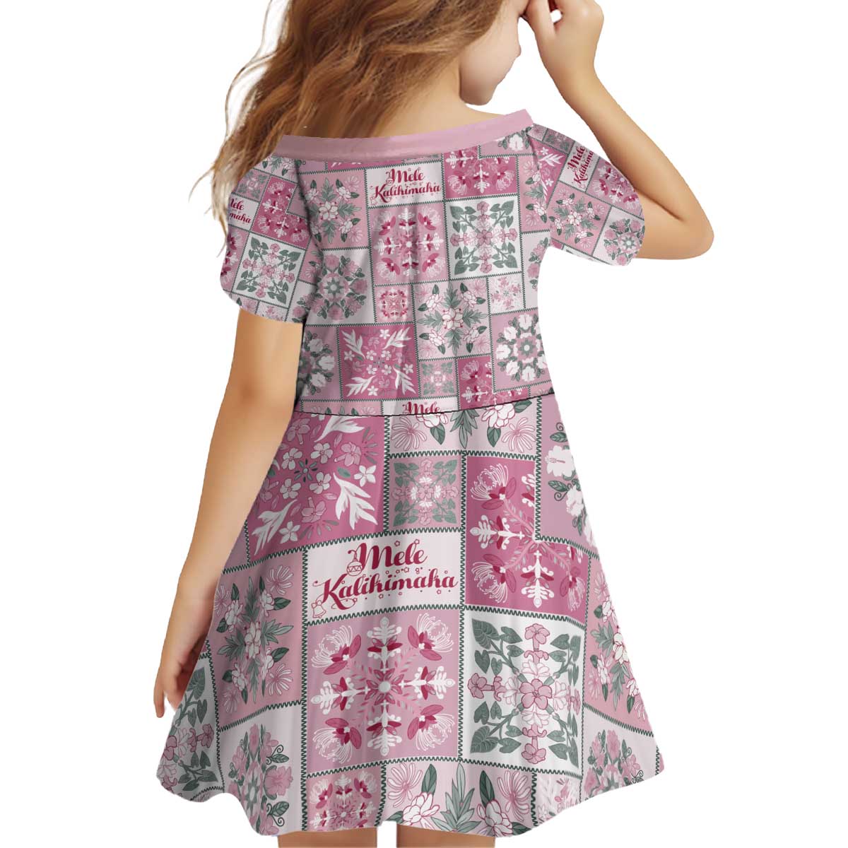 Mele Kalikimaka Hawaii Christmas Kid Short Sleeve Dress Akala Seamless Floral Motif - Polynesian Pride
