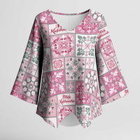 Mele Kalikimaka Hawaii Christmas Kimono Sleeve Blouse Akala Seamless Floral Motif - Polynesian Pride