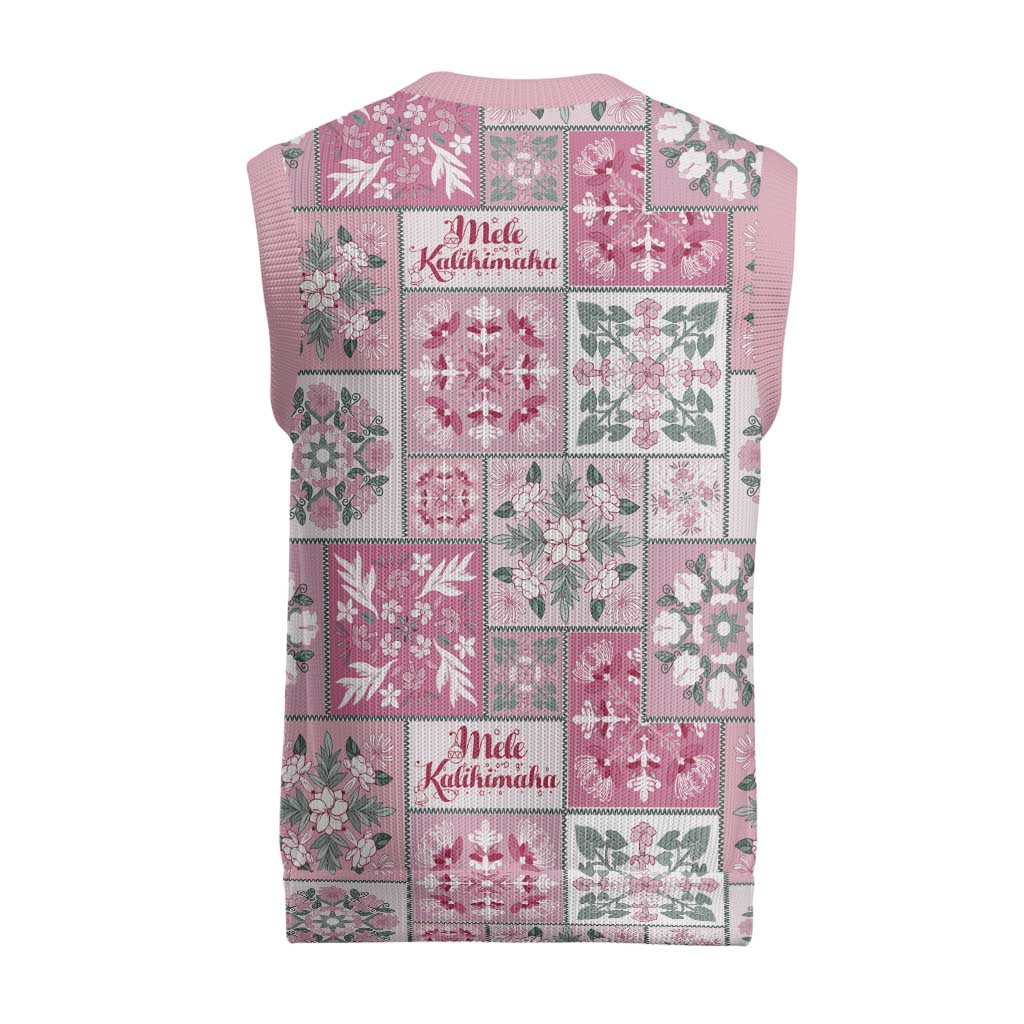 Mele Kalikimaka Hawaii Christmas Knitted V-Neck Vest Akala Seamless Floral Motif - Polynesian Pride