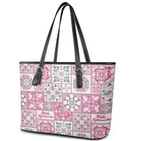 Mele Kalikimaka Hawaii Christmas Leather Tote Bag Akala Seamless Floral Motif - Polynesian Pride