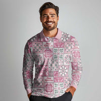 Mele Kalikimaka Hawaii Christmas Long Sleeve Polo Shirt Akala Seamless Floral Motif - Polynesian Pride