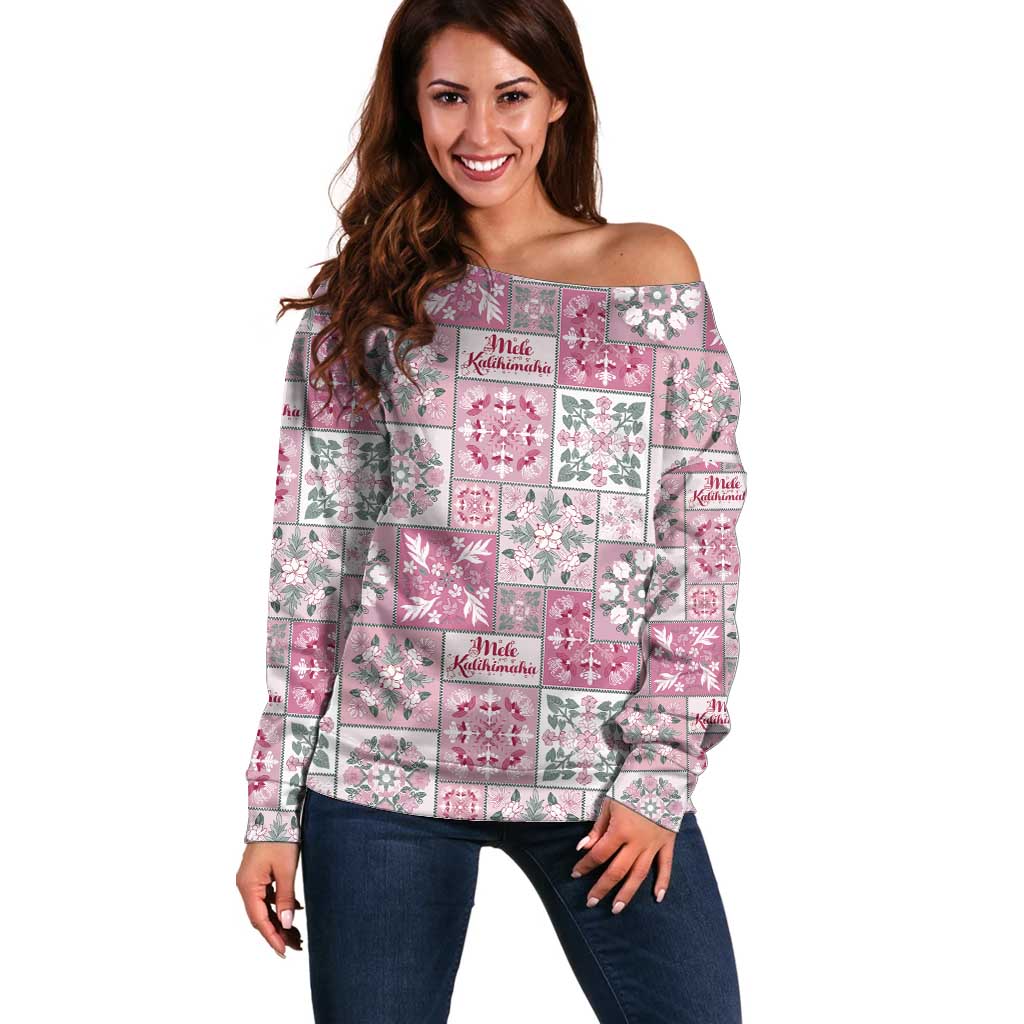 Mele Kalikimaka Hawaii Christmas Off Shoulder Sweater Akala Seamless Floral Motif - Polynesian Pride