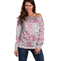 Mele Kalikimaka Hawaii Christmas Off Shoulder Sweater Akala Seamless Floral Motif - Polynesian Pride