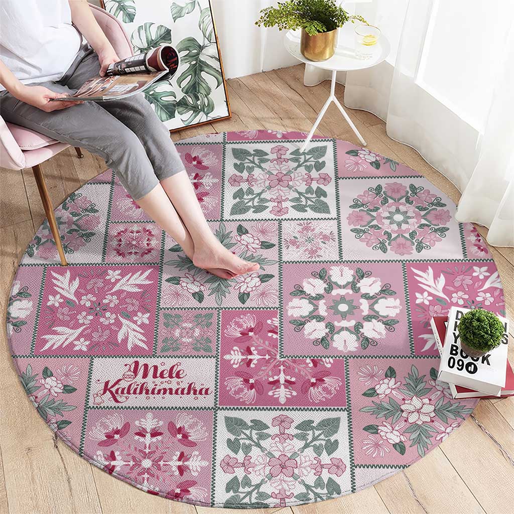 Mele Kalikimaka Hawaii Christmas Round Carpet Akala Seamless Floral Motif - Polynesian Pride