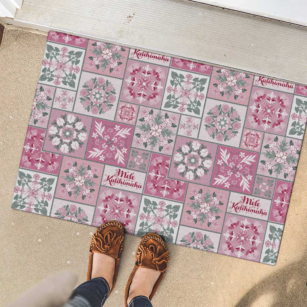 Mele Kalikimaka Hawaii Christmas Rubber Doormat Akala Seamless Floral Motif - Polynesian Pride