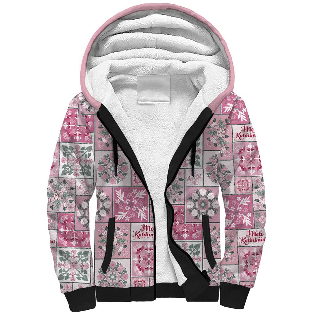 Mele Kalikimaka Hawaii Christmas Sherpa Hoodie Akala Seamless Floral Motif - Polynesian Pride